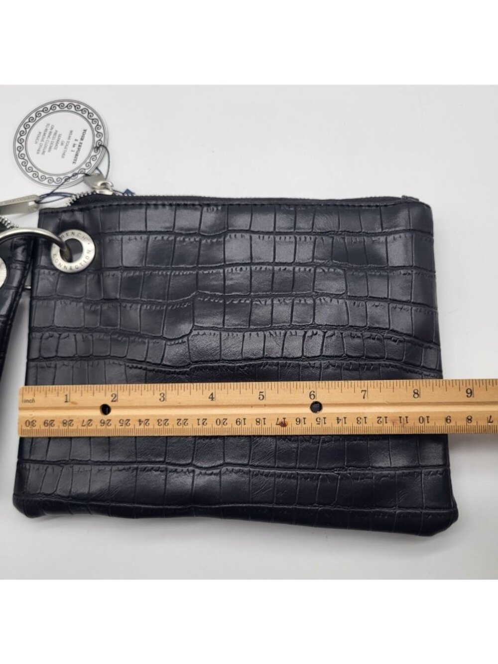 French Connection Dale Double Slim Pouches Croc Print Black Travel Accessory - Picture 6 of 9